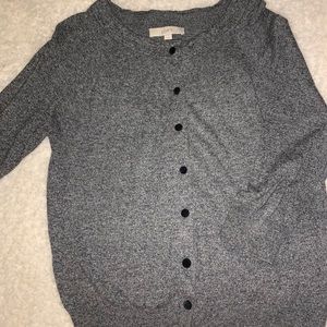 LOFT gray velvet button sweater